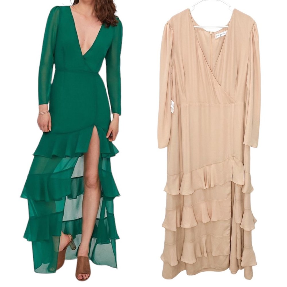 Fame and Partners Darla Dress Maxi Ruffle Gown Long Sleeve Heavy Georgette Sz 22
